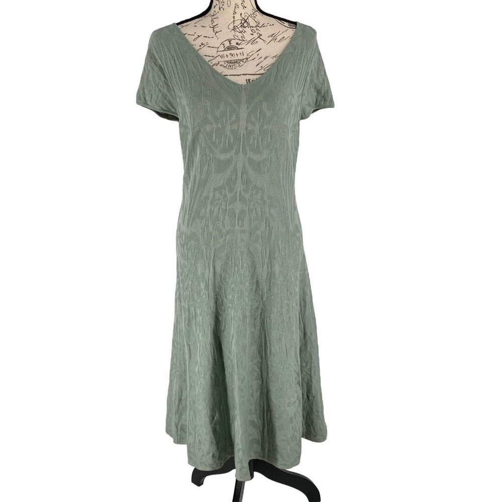 Peruvian Connection Long Sage Green Embossed Sweater Knit Dress M‎